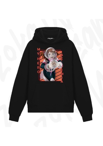 My Hero Ochako Uraraka Anime Baskılı Siyah Sweatshirt