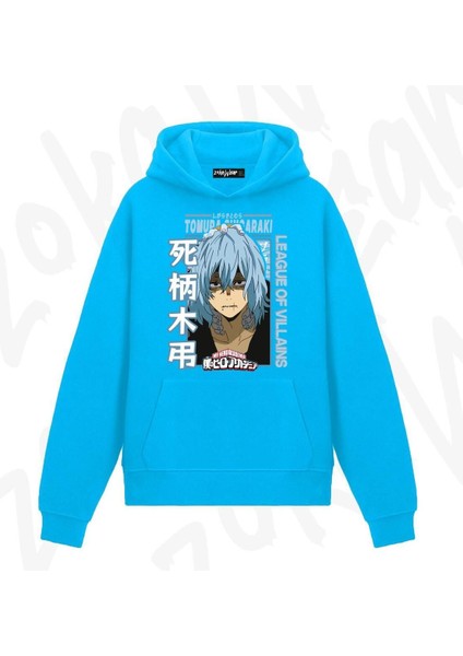 Zoka Wear My Hero Tomura Shigaraki V12 Anime Baskılı Mavi Sweatshirt