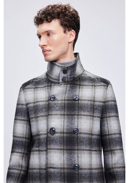 Siyah Slim Fit Hakim Yaka Kruvaze Yünlü Kaşe Kaban indirimleri