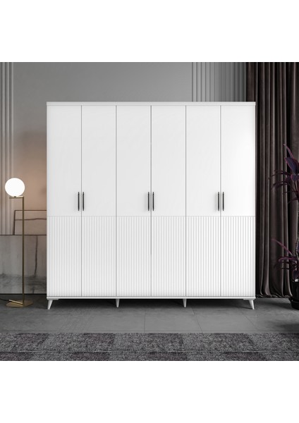 Ücretsiz Montaj - %100 MDF Zarif 6 Kapaklı Beyaz Gardırop - MDF Dolap - Elbise Dolabı fiyatları