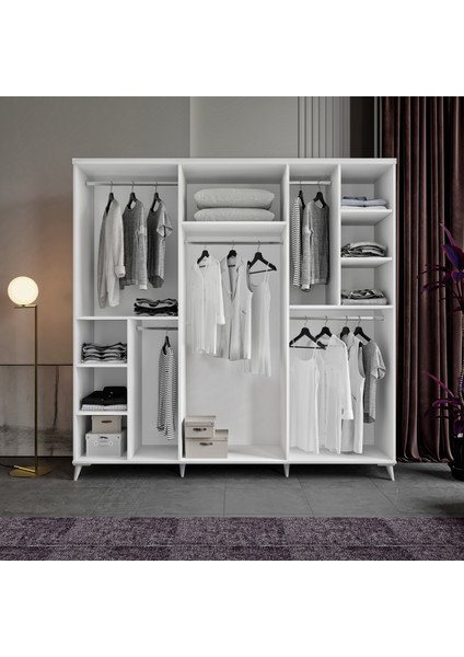Ücretsiz Montaj - %100 MDF Zarif 6 Kapaklı Beyaz Gardırop - MDF Dolap - Elbise Dolabı fırsatları