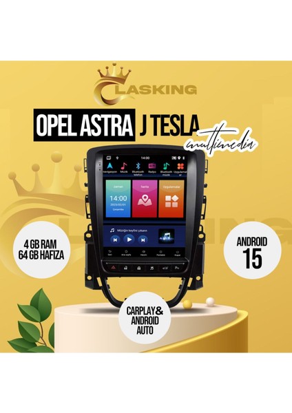 Opel Astra J Kasa Android Multimedia Tesla Ekran 4 GB Ram 64 GB Hafıza Carplay & Android Auto