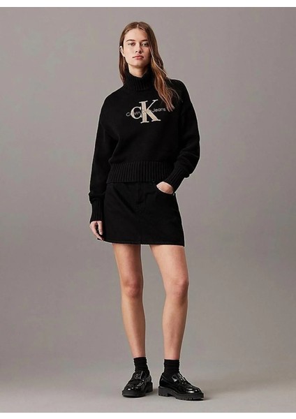 Bisiklet Yaka Siyah Erkek Sweatshırt J30J326144BEH Chenılle Monologo Cre