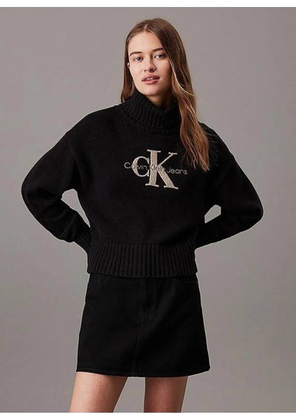 Bisiklet Yaka Siyah Erkek Sweatshırt J30J326144BEH Chenılle Monologo Cre fiyatları