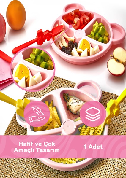 3 Bölmeli Pembe Bebek Çocuk Yemek Mama Tabağı MIT1114