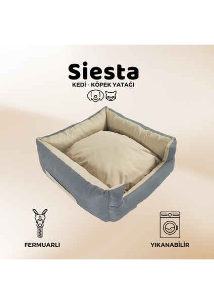 Yuvi Kedi Yatağı ve Köpek Yatağı Tüy Tutmaz Kumaş, Su Itici Kumaş ,Fermuarlı 55X60X23 Antrasit Bej