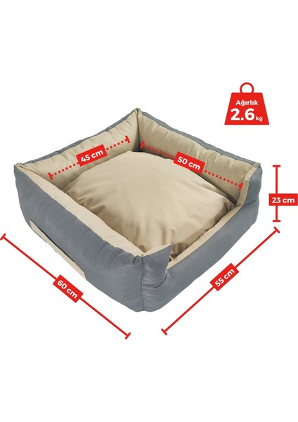 Yuvi Kedi Yatağı ve Köpek Yatağı Tüy Tutmaz Kumaş, Su Itici Kumaş ,Fermuarlı 55X60X23 Antrasit Bej fiyatları