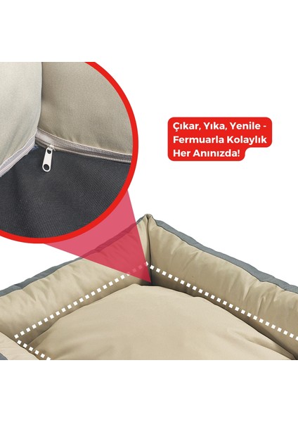 Yuvi Kedi Yatağı ve Köpek Yatağı Tüy Tutmaz Kumaş, Su Itici Kumaş ,Fermuarlı 55X60X23 Antrasit Bej fırsatları