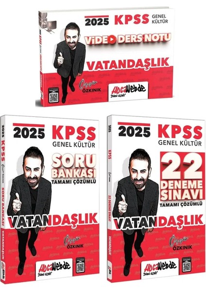 Hocawebde Yayınları 2025 KPSS Vatandaşlık Video Ders Notu - Vatandaşlık Soru Bankası - Vatandaşlık 22 Deneme 3'lü Set - Özgür Özkınık