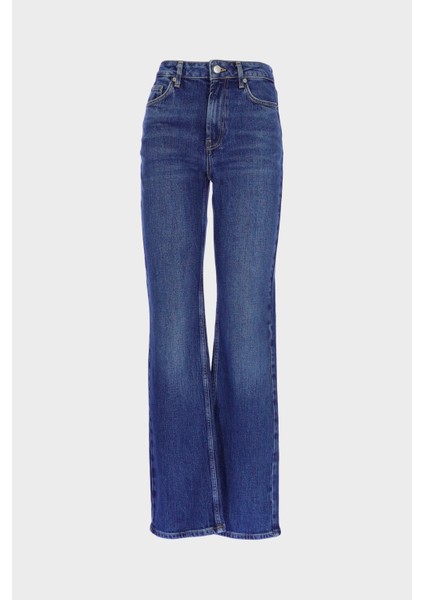 Orta Mavi Yüksek Bel Patı Fermuarlı Vintage Straight Fit Jean Pantolon C 4931-009