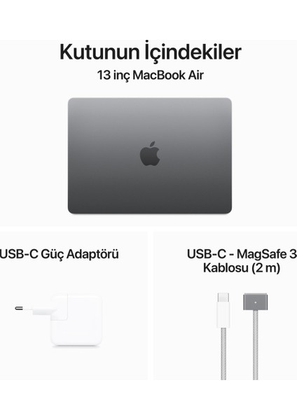 MacBook Air M3 16GB 256GB SSD macOS 13" Taşınabilir Bilgisayar Uzay Grisi MC8G4TU/A