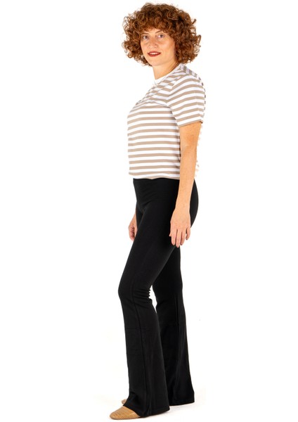 Yüksek Bel Ispanyol Paça Siyah Çelik Örme Kadın Tayt pantolon | Portakal Esintisi indirimleri