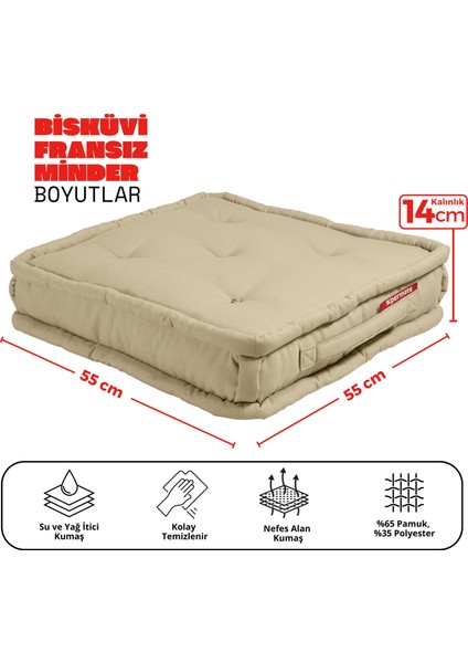 Bisküvi Minder Petek Önü Palet Üstü Minderi Fransız Minder Bank Ve Bahçe Minderi 55x55x14 Cm Bej