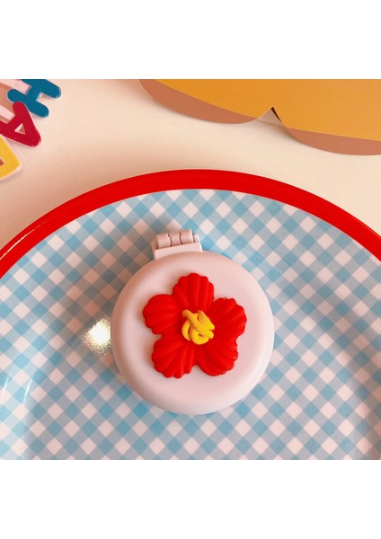 Kırmızı Çiçek Makyaj Aynası ile Sevimli Katlanır Masaj Tarak Seyahat Taşınabilir Plastik Hava Yastığı Küçük Tarak Saç Fırçası Karikatür Ayı Hava Yastığı Tarak (Yurt Dışından)