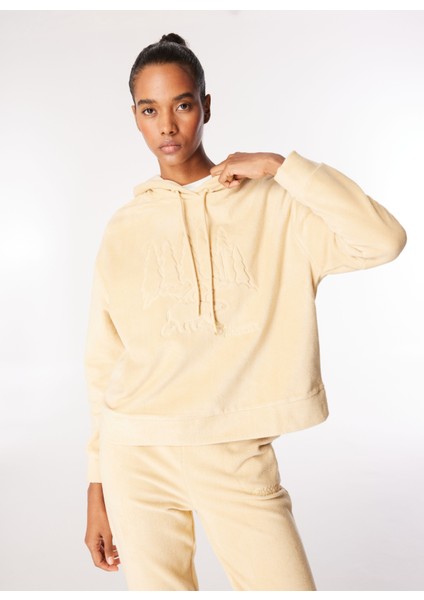 Bej Kadın Kapüşon Yaka Loose Fit Nakışlı Sweatshirt D4WL-SWT3084 fiyatları