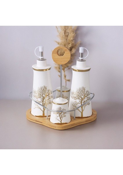Autumn Gold Detaylı Hayat Ağaç Desenli Standlı Porselen Yağlık Yağdanlık Sirkelik Tuzluk Seti fiyatları