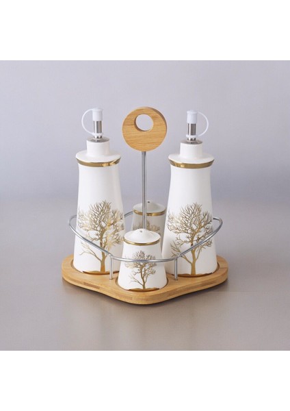 Autumn Gold Detaylı Hayat Ağaç Desenli Standlı Porselen Yağlık Yağdanlık Sirkelik Tuzluk Seti fırsatları