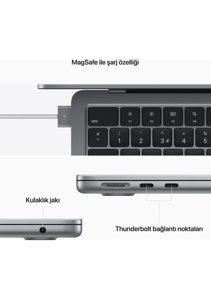 MacBook Air M2 16GB 256GB SSD macOS 13" Taşınabilir Bilgisayar Uzay Grisi MC7U4TU/A