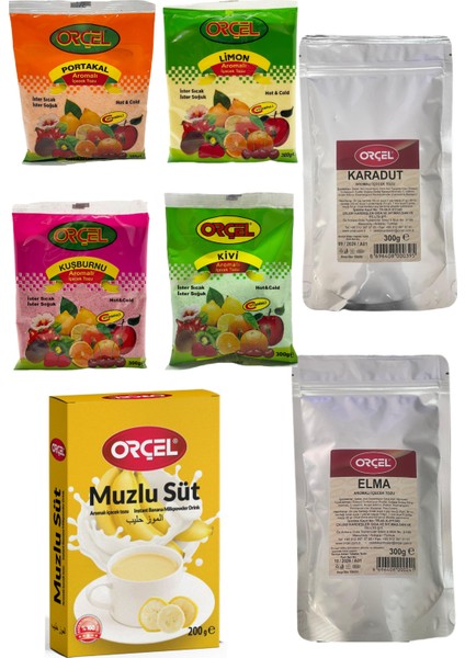 Portakal +Muzlu Süt +Karadut +Elma + Kivi +Limon +Kuşburnu Aromalı Içecek Tozu Oralet 7 Adet