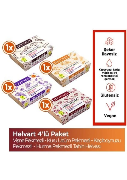 Keçiboynuzu Pekmezli Tahin Helvası, Vişne Pekmezli Tahin Hevlası, Kuru Üzüm Pekmezli Tahin Helvası, Hurma Pekmezli Tahin Helvası Şeker Ilavesiz, Glutensiz, Vegan 175 gr X4