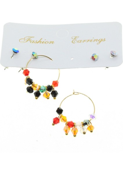 Altın Renk Yuvarlak Kesme Kombin Boncuk Küpe - 2856