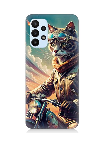 Samsung Galaxy A73 Uyumlu Motosiklet Kedisi Desenli Silikon Kılıf