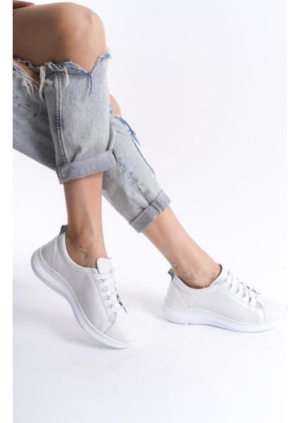 Kadın Deri Kalın Taban Günlük Spor Ayakkabı Sneaker Bağcıklı Rahat Taban Ayakkabı