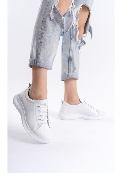 Kadın Deri Kalın Taban Günlük Spor Ayakkabı Sneaker Bağcıklı Rahat Taban Ayakkabı