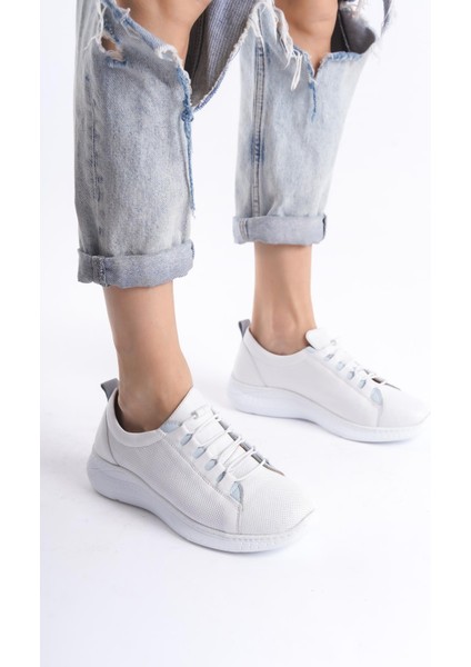 Kadın Deri Kalın Taban Günlük Spor Ayakkabı Sneaker Bağcıklı Rahat Taban Ayakkabı