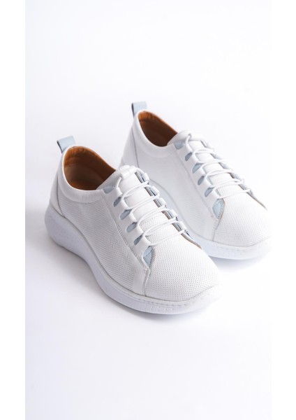 Kadın Deri Kalın Taban Günlük Spor Ayakkabı Sneaker Bağcıklı Rahat Taban Ayakkabı