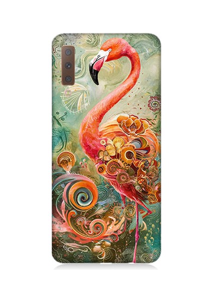 Samsung Galaxy A7 2018 Uyumlu Renkli Flamingo Desenli Silikon Kılıf