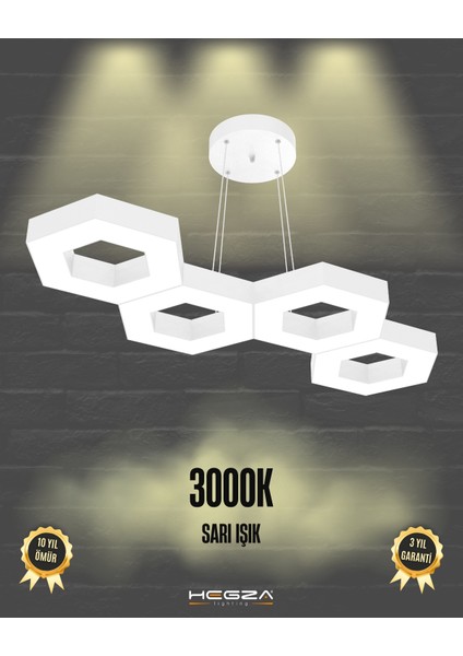 Catena (Beyaz Kasa, Sarı Işık) Ledli Modern Sarkıt Linear LED Avize Salon Mutfak Oturma Odası Yatak Odası Antre Hol LED