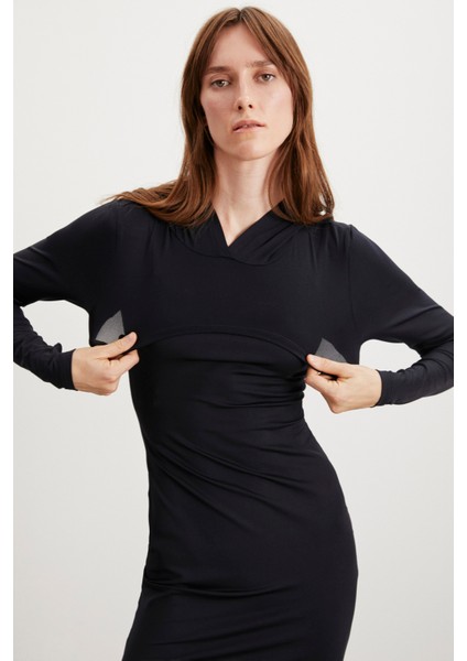 Felısa Kadın Kapüşonlu Slim Fit Crop Siyah Body modelleri