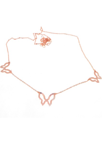 Rose Renk Üçlü Kelebek Model Zirkon Kolye - 2362