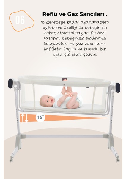 Cozy Premium 3in1 Ağlamaya Duyarlı Anne Yanı Beşik, Park Yatak White Noise ile Kesintisiz Uyku - Latte Renk