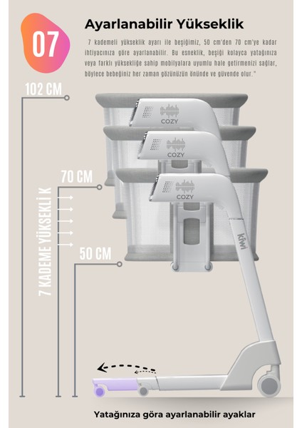 Cozy Premium 3in1 Ağlamaya Duyarlı Anne Yanı Beşik, Park Yatak White Noise ile Kesintisiz Uyku - Latte Renk