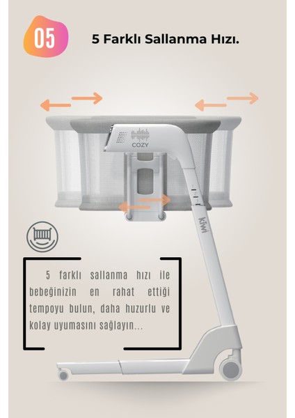 Cozy Premium 3in1 Ağlamaya Duyarlı Anne Yanı Beşik, Park Yatak White Noise ile Kesintisiz Uyku - Latte Renk