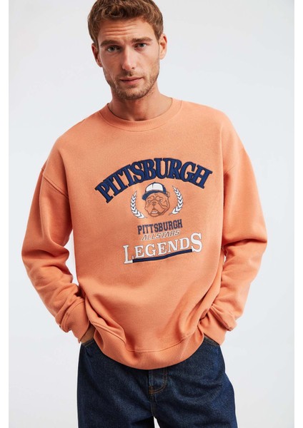 Legends Erkek Kolej Aplike Nakışlı Regular Fit Turuncu Sweatshirt