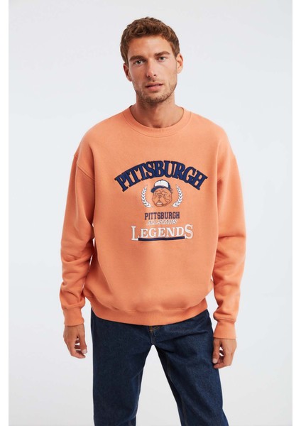 Legends Erkek Kolej Aplike Nakışlı Regular Fit Turuncu Sweatshirt