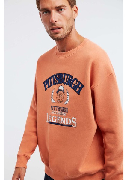 Legends Erkek Kolej Aplike Nakışlı Regular Fit Turuncu Sweatshirt