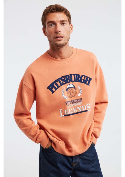 Legends Erkek Kolej Aplike Nakışlı Regular Fit Turuncu Sweatshirt