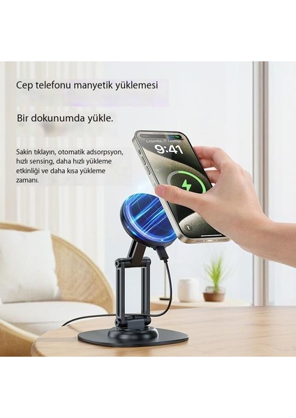 Cep Telefonu Standı Masaüstü Kablosuz Şarj Manyetik Stand Tablet Desteği (Yurt Dışından)