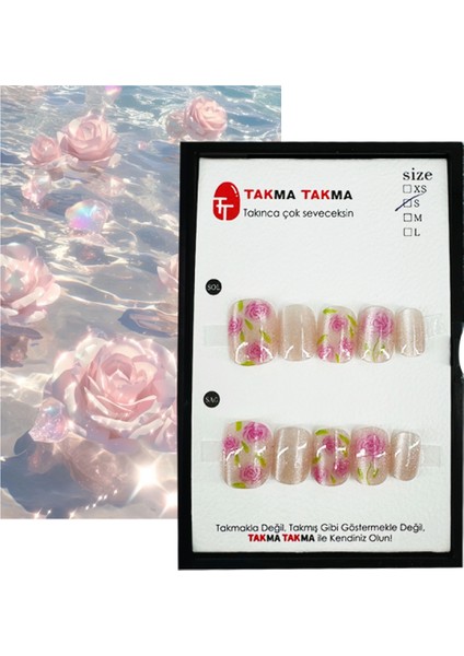 Tekrar Kullanılabilen El Yapımı Kısa Yuvarlak Pembe Protez Takma Tırnak - Large