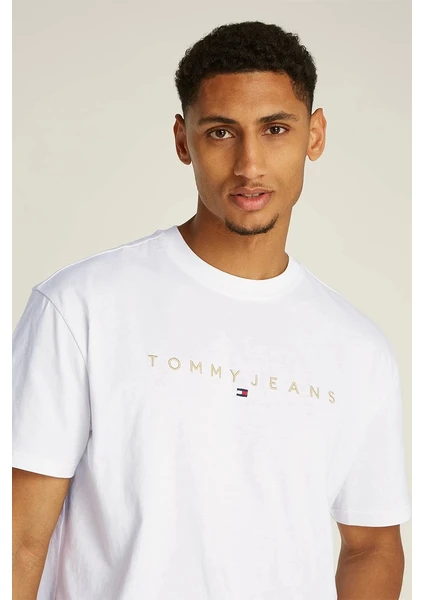 Tommy Hilfiger Reg Erkek Gold Yazalı  Beyaz T-Shirt