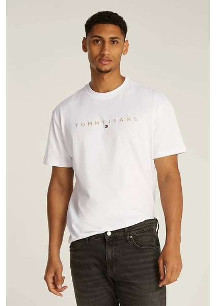 Tommy Hilfiger Reg Erkek Gold Yazalı  Beyaz T-Shirt