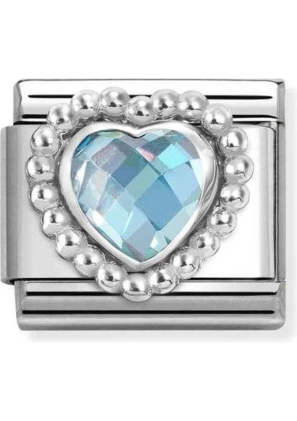 Composable Klasik, Link , Kalpler, Paslanmaz Çelik / 925 Ayar Gümüş - Turkuaz Kalp Renkli