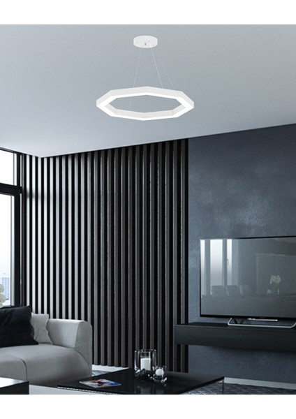 Octagon (Beyaz Kasa, Sarı Işık) Ledli Modern Sarkıt Linear LED Avize Salon Mutfak Oturma Odası Yatak Odası Antre Hol LED fiyatları
