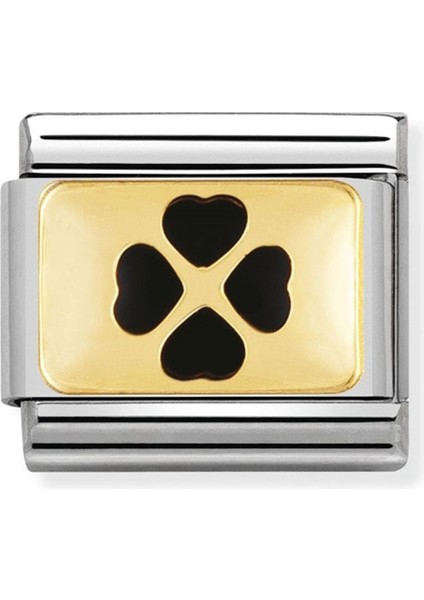 Composable Classic Good Luck In Stainless Steel ,with Enamel And 18K Gold Black Four-Leaf-Clover Renkli