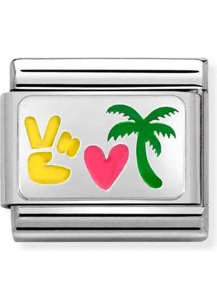 Paslanmaz Çelik, 925 Ayar Gümüş ve Emaye -32_PEACE Heart Palm- Renkli