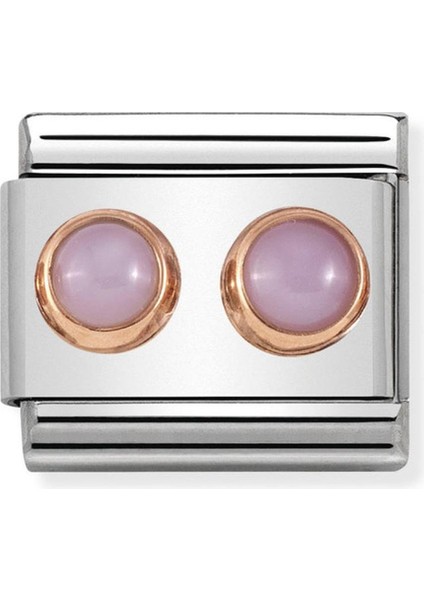 Steel ve 9k Rose Altında Composable Klasik Çift Taş -22_PEMBE Opal- Renkli